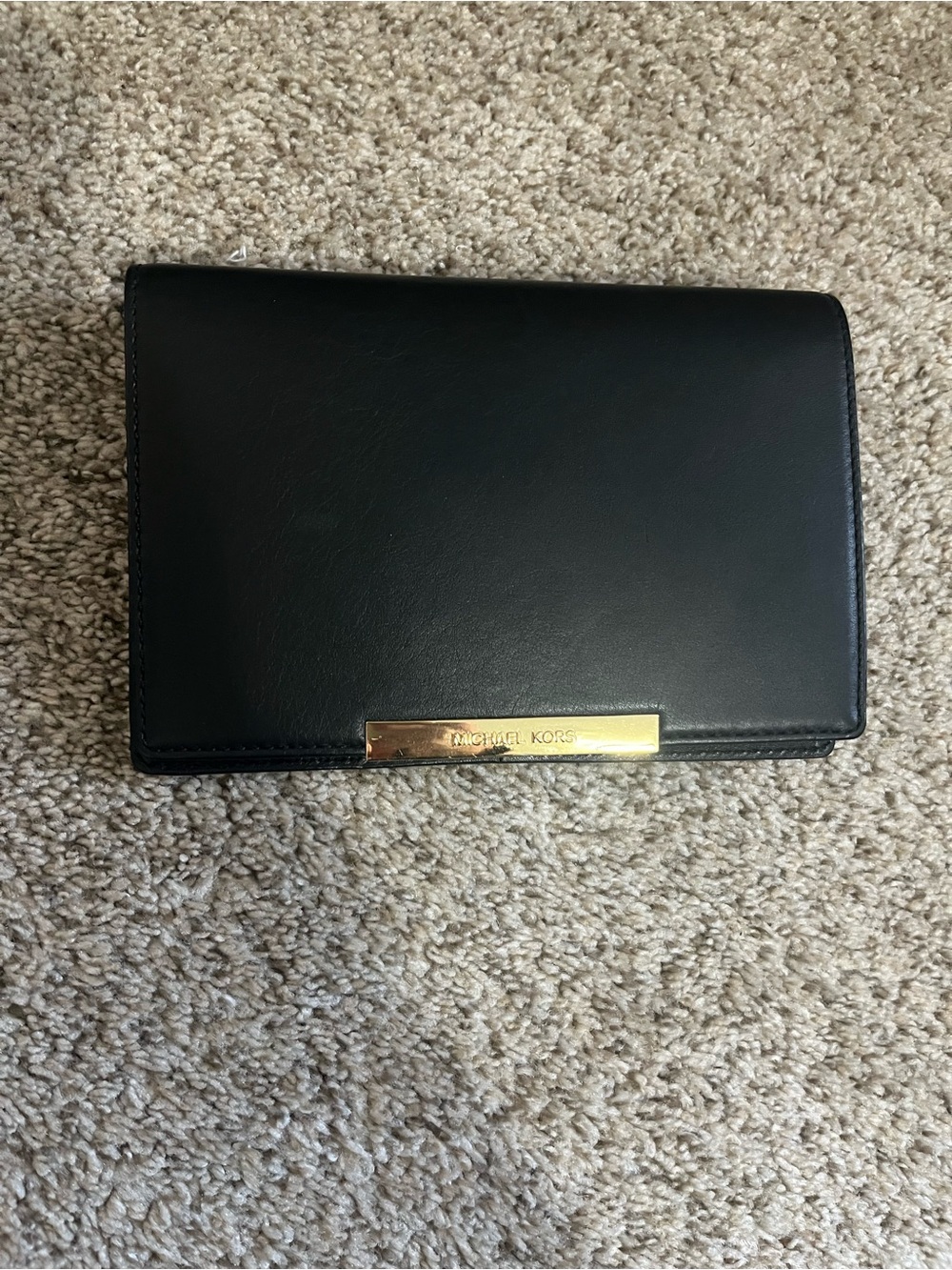 Michael Kors Black Leather Women’s Wallet on chain with Gold Nameplate